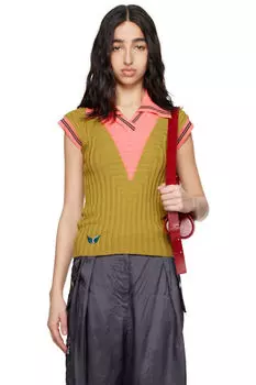 Трикотажное поло Quimby без рукавов зеленого и розового цвета Kiko Kostadinov