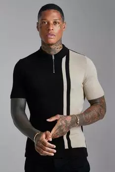 Трикотажное поло с коротким рукавом мышечного кроя color block Boohoo, черный