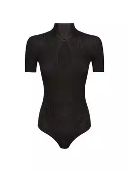 Трикотажное шерстяное боди в рубчик Wolford, черный