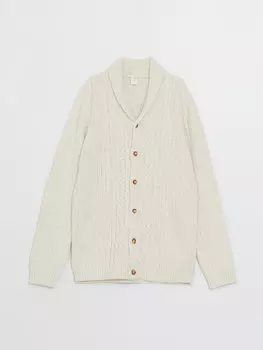 Трикотажной кардиган для мальчика с шалевым воротником LCW Kids, светло-бежевый