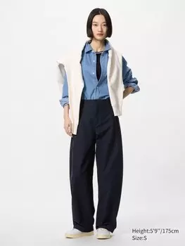Трикотажные брюки barrel leg длинные Uniqlo, цвет 69 синий