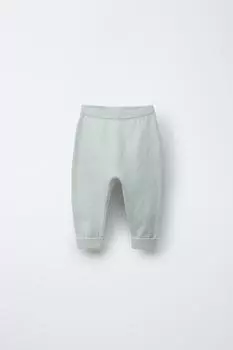 Трикотажные брюки из хлопка и шелка ZARA, цвет Greenish