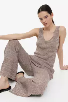 Трикотажные брюки из смесового шелка H&M, коричневый