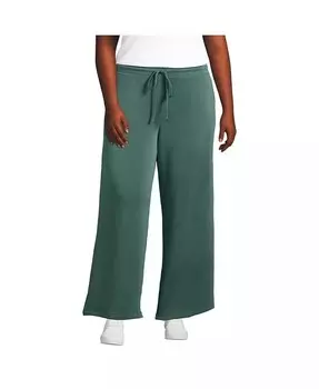 Трикотажные брюки купро больших размеров со средней посадкой и широкими штанинами Lands' End, зеленый
