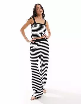 Трикотажные брюки New Look с полосками на пуговицах черного цвета