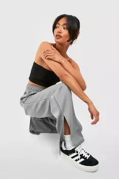 Трикотажные брюки переднего шва с высокой посадкой и разрезным номом Boohoo, серый