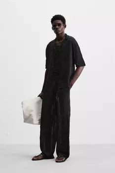 Трикотажные брюки с эффектом матчи ZARA, черный