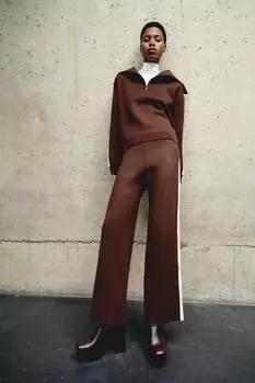 Трикотажные брюки с лампасами по боку ZARA, цвет Chocolate
