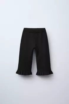 Трикотажные брюки с оборками ZARA, черный