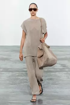 Трикотажные брюки с отворотами ZARA, цвет sand/marl