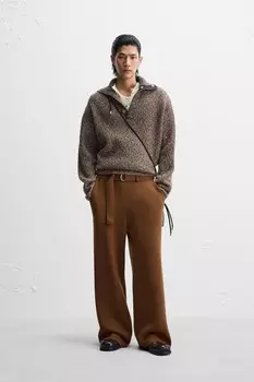 Трикотажные брюки с поясом nanushka x zara ZARA, коричневый