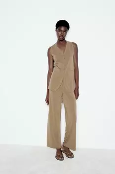 Трикотажные брюки широкие ноги ZARA, норковый мергель