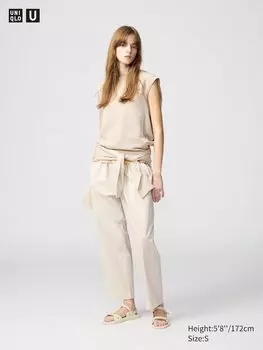 Трикотажные брюки со сборками Uniqlo, бежевый