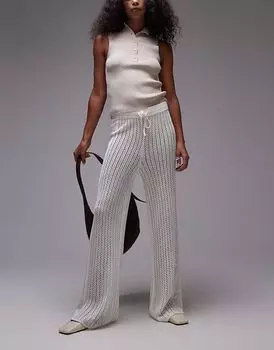 Трикотажные брюки Topshop с вышитой панелью кремового цвета