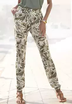 Трикотажные брюки Vivance с принтом по всей поверхности, легкие летние брюки с карманами, пляжные брюки, кремовый