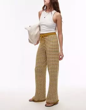 Трикотажные брюки в полоску Topshop горчичного цвета