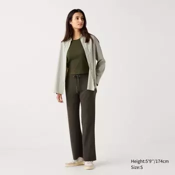 Трикотажные брюки в рубчик (длинные) UNIQLO, темно-зеленый