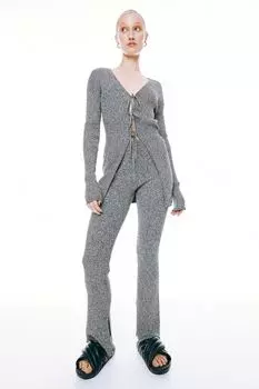 Трикотажные брюки в рубчик H&amp;M, черный/белый меланж