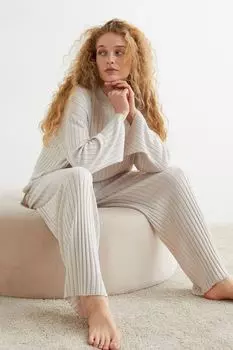 Трикотажные брюки в рубчик H&amp;M, светло-бежевый