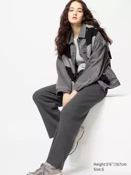 Трикотажные брюки в рубчик Uniqlo, цвет 07 серый