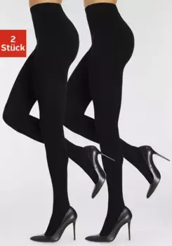 Трикотажные колготки LASCANA (2 шт.) из комфортной хлопковой смеси, черный