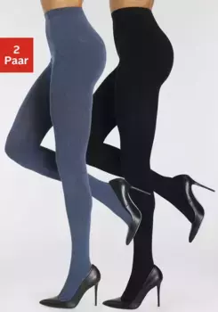 Трикотажные колготки LASCANA (2 шт.) из комфортной хлопковой смеси, черный
