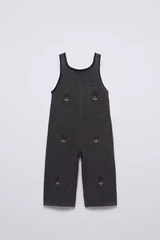 Трикотажные комбинезоны с цветочной вышивкой ZARA, средний-серый