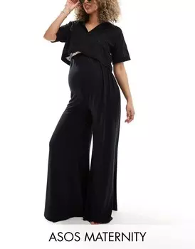 Трикотажные купальники для беременных ASOS DESIGN Черные брюки-палаццо