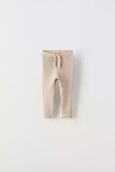 Трикотажные леггинсы в ребрику ZARA, бежево-розовый
