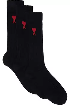 Трикотажные носки из чёрного хлопка, 3 пары Ami Paris, черный