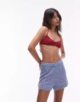 Трикотажные пляжные шорты ARKET синего цвета с застежкой-молнией