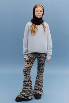 Трикотажные расклешенные брюки ZARA, коричневый мергель