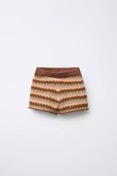 Трикотажные шорты-бермуды в разноцветную полоску ZARA, цвет Chocolate