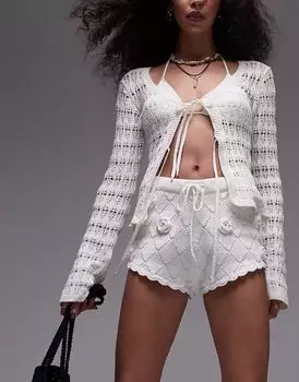 Трикотажные шорты Topshop цвета слоновой кости с розами