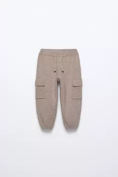 Трикотажные спортивные брюки ZARA, коричневый/серо-коричневый