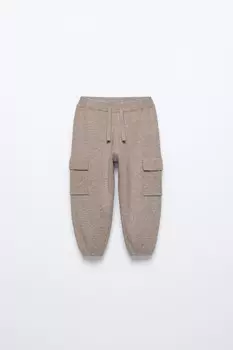 Трикотажные спортивные брюки ZARA, коричневый/серо-коричневый