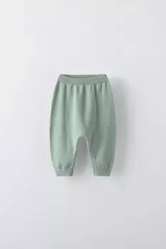 Трикотажные спортивные брюки ZARA, средне-зеленый
