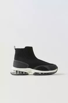 Трикотажные высокие кроссовки ZARA, черный