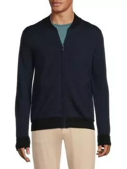 Трикотажный бомбер из джерси из мериносовой шерсти Bruno Magli, темно-синий