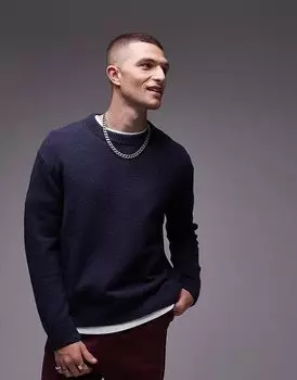 Трикотажный джемпер ARKET с круглым вырезом темно-синего цвета