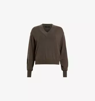Трикотажный джемпер Juliana из смеси шерсти с V-образным вырезом Allsaints, коричневый