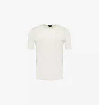 Трикотажный джемпер классического кроя с круглым вырезом из смеси шелка и льна Tom Ford, цвет marble