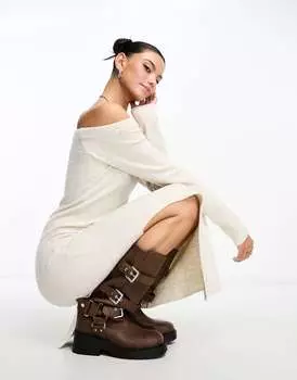 Трикотажный джемпер мидакси с открытыми плечами из смесовой шерсти Weekday кремово-белого цвета