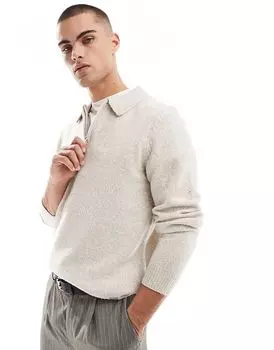 Трикотажный джемпер-поло на молнии цвета экрю Threadbare