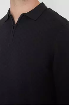 Трикотажный джемпер поло с длинными рукавами и застежкой молнией на четверть длины Threadbare, черный