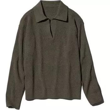 Трикотажный джемпер поло в рубчик Uniqlo, темно-зеленый