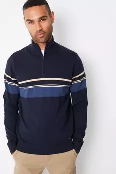 Трикотажный джемпер с четвертной молнией в цветных блоках Threadbare, синий