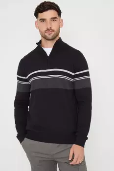 Трикотажный джемпер с четвертной молнией в цветных блоках Threadbare, черный