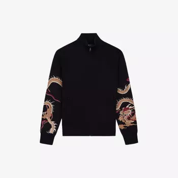 Трикотажный джемпер с графической вышивкой и полумолнией The Kooples, черный