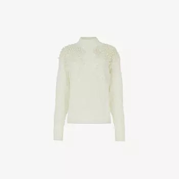 Трикотажный джемпер с искусственным жемчугом Leem, белый